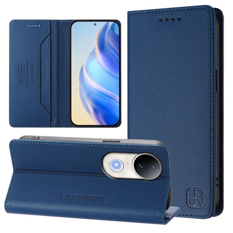 

For vivo S20 5G RC01 Dual-Folded Magnetic Suction RFID Leather Phone Case(Dark Blue)