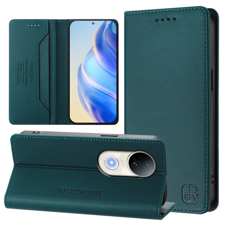 

For vivo S20 5G RC01 Dual-Folded Magnetic Suction RFID Leather Phone Case(Dark Green)
