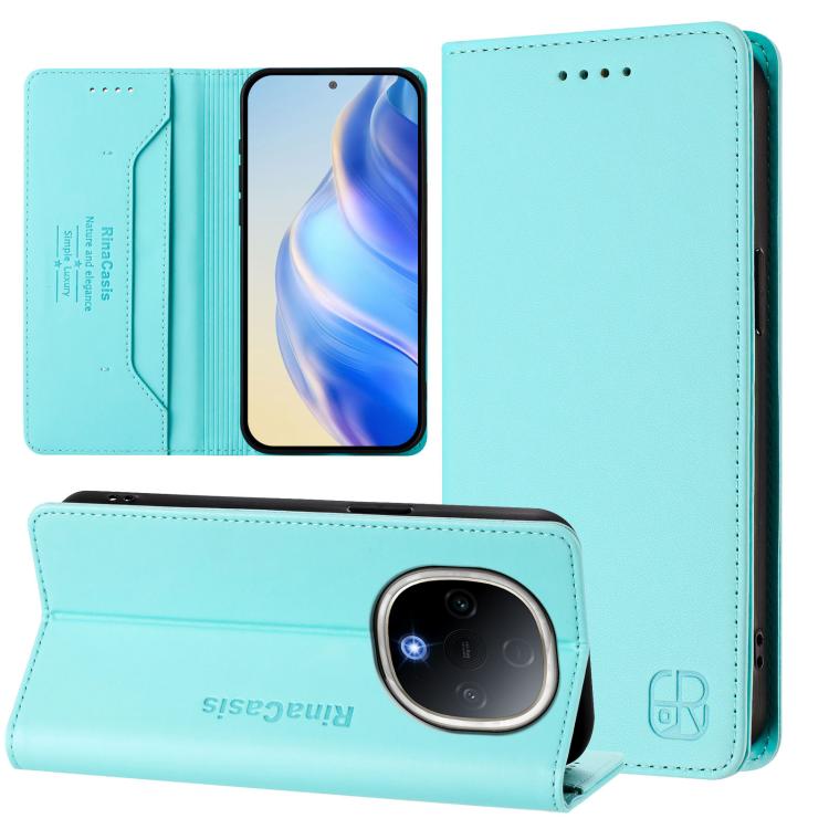 

For vivo Y300 5G RC01 Dual-Folded Magnetic Suction RFID Leather Phone Case(Mint Green)
