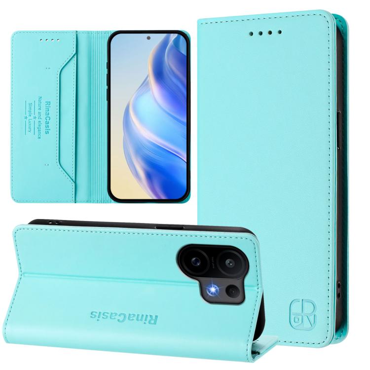 

For vivo S30 RC01 Dual-Folded Magnetic Suction RFID Leather Phone Case(Mint Green)