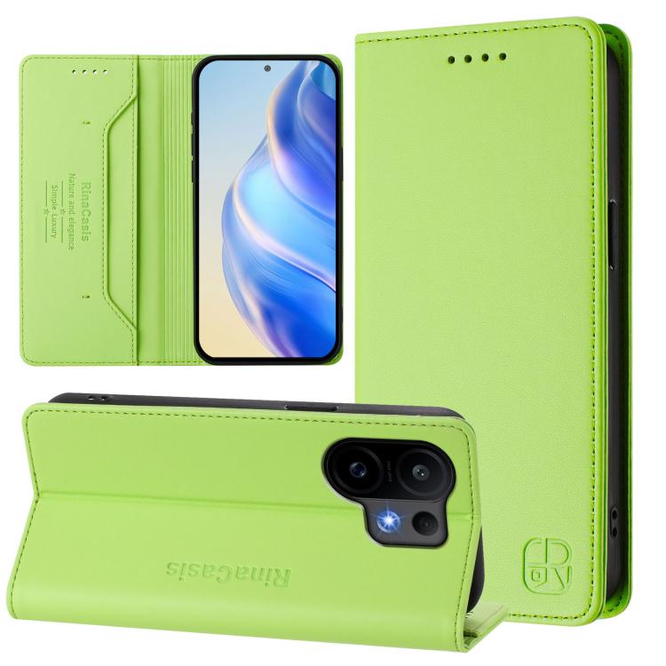 

For vivo S30 RC01 Dual-Folded Magnetic Suction RFID Leather Phone Case(Grass Green)