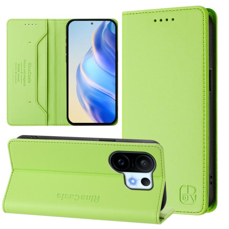 

For vivo S30 Pro mini RC01 Dual-Folded Magnetic Suction RFID Leather Phone Case(Grass Green)