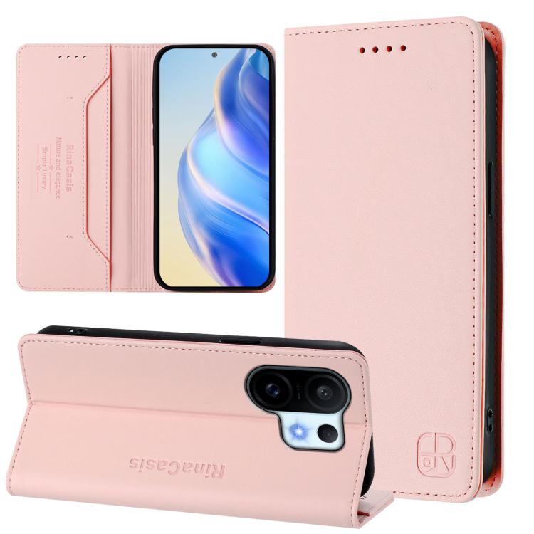 

For vivo S30 Pro mini RC01 Dual-Folded Magnetic Suction RFID Leather Phone Case(Pink)