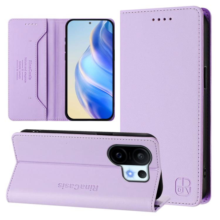 

For vivo S30 Pro mini RC01 Dual-Folded Magnetic Suction RFID Leather Phone Case(Light Purple)