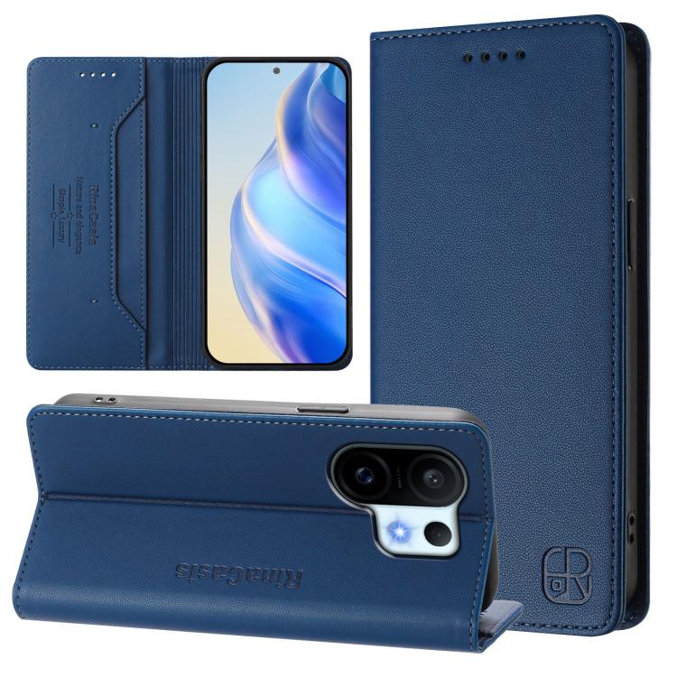 

For vivo S30 Pro mini RC01 Dual-Folded Magnetic Suction RFID Leather Phone Case(Dark Blue)