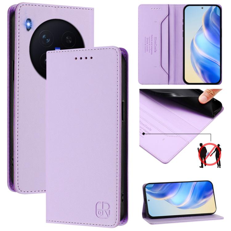 

For vivo X300 RC01 Dual-Folded Magnetic Suction RFID Leather Phone Case(Light Purple)