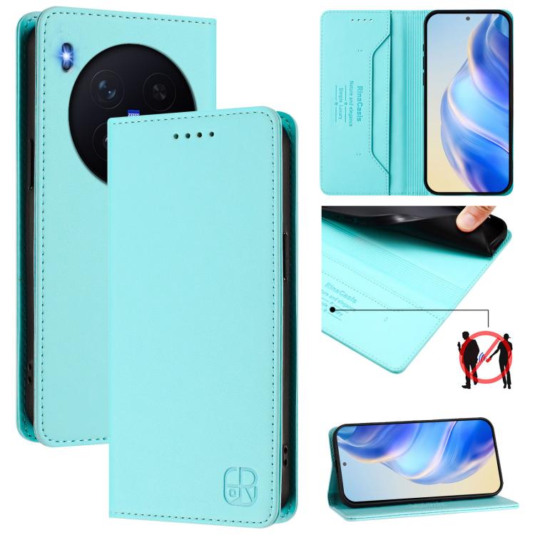 

For vivo X300 Pro RC01 Dual-Folded Magnetic Suction RFID Leather Phone Case(Mint Green)