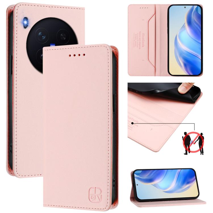 

For vivo X300 Pro RC01 Dual-Folded Magnetic Suction RFID Leather Phone Case(Pink)