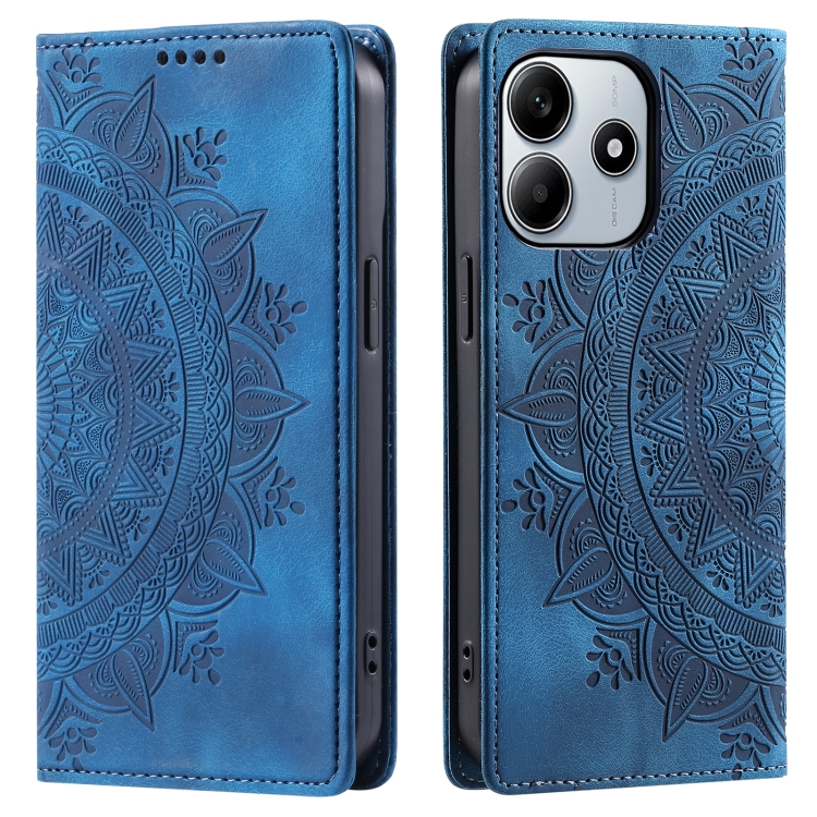

For Xiaomi Redmi Note 14 5G Totem Embossed Magnetic Leather Phone Case(Blue)