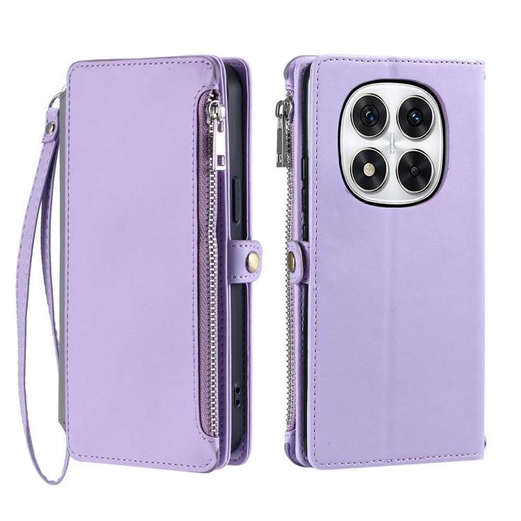 

For Redmi Note 14 Pro 4G Leather Stitching Multi-card Slot Zipper Phone Case(Purple)