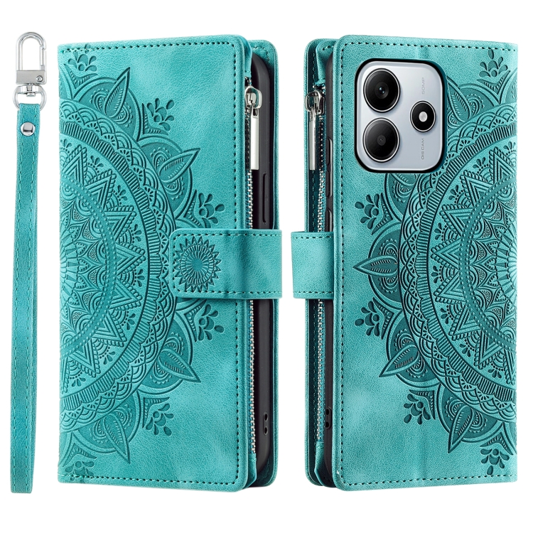 

For Xiaomi Redmi Note 14 5G Multi-Card Totem Zipper Leather Phone Case(Green)