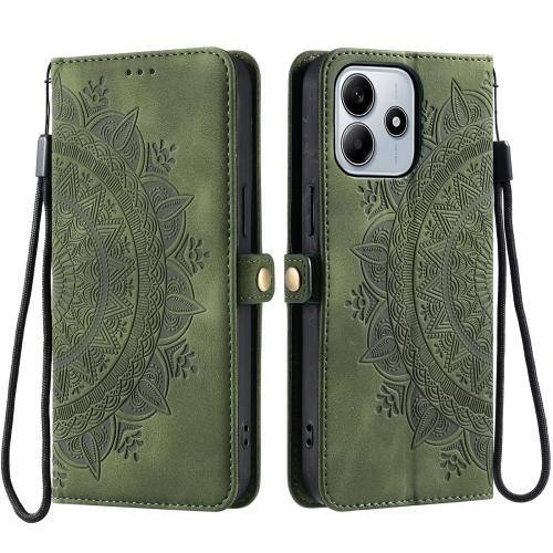 

For Redmi Note 14 4G EU 164.84mm Skin Feel Totem Embossed Leather Phone Case(Deep Green)