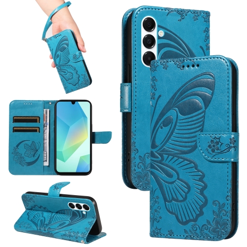 For Samsung Galaxy A26 5G Global Swallowtail Butterfly Embossed Leather Phone Case(Blue)