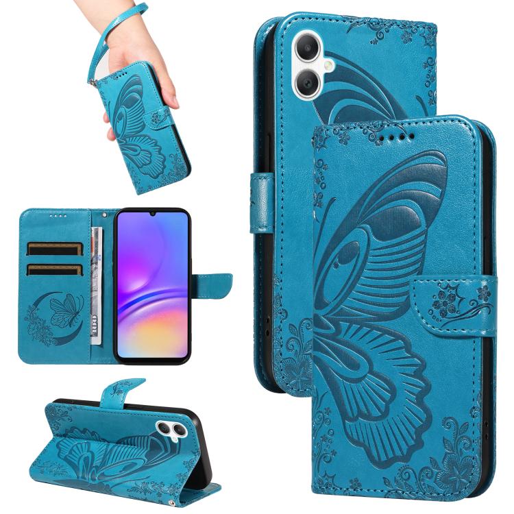 

For Samsung Galaxy A07 5G Swallowtail Butterfly Embossed Leather Phone Case(Blue)