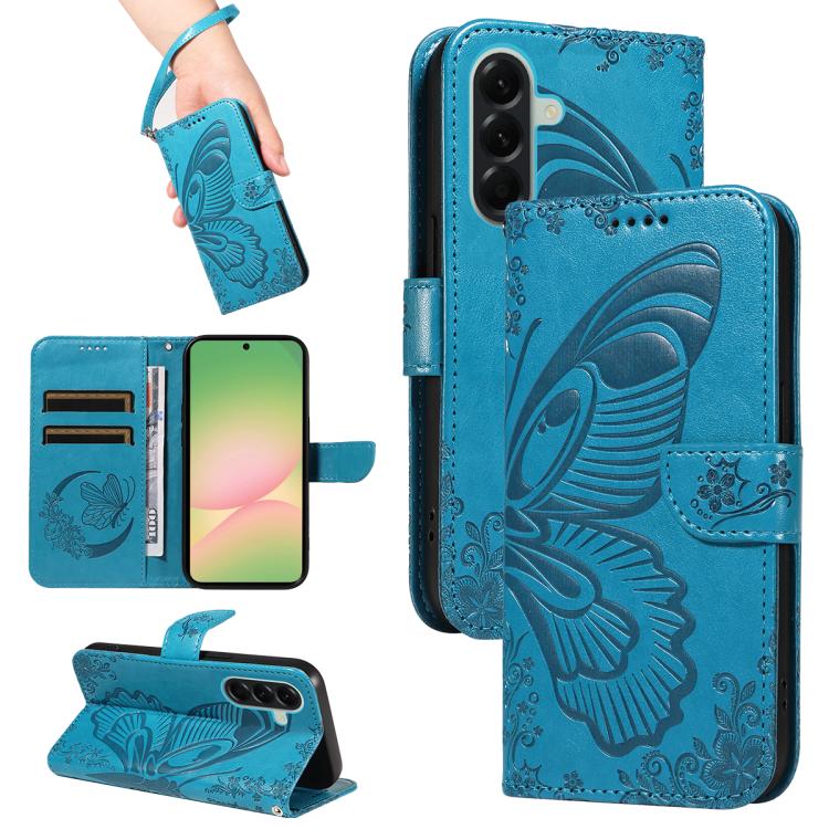

For Samsung Galaxy A57 5G Swallowtail Butterfly Embossed Leather Phone Case(Blue)