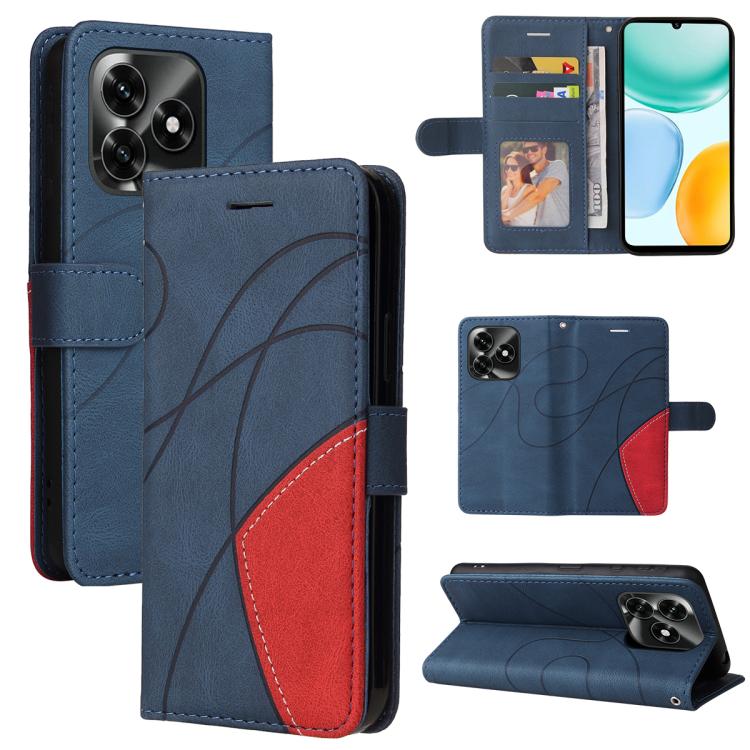 

For Honor X5c Plus Dual-color Splicing Flip Leather Phone Case(Blue)