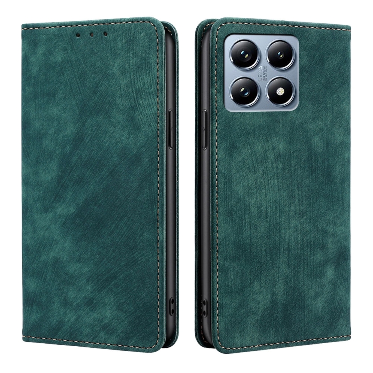 

For Xiaomi 14T Pro 5G RFID Anti-theft Brush Magnetic Leather Phone Case(Green)