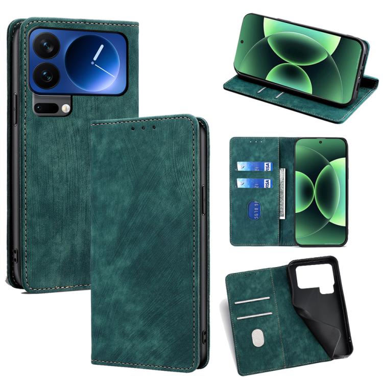 

For Xiaomi 17 Pro RFID Anti-theft Brush Magnetic Leather Phone Case(Green)