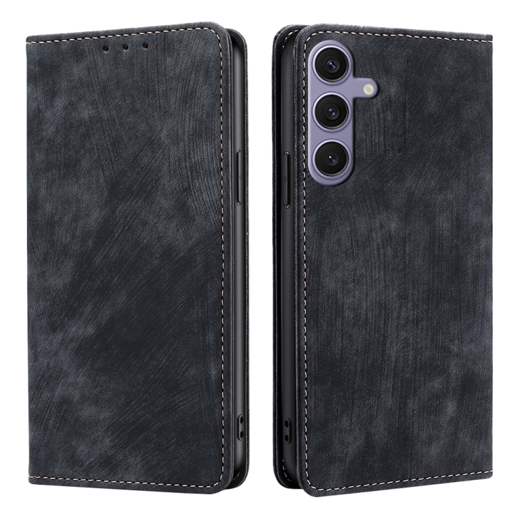 

For Samsung Galaxy S25+ 5G RFID Anti-theft Brush Magnetic Leather Phone Case(Black)