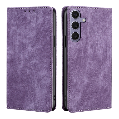 

For Samsung Galaxy S25+ 5G RFID Anti-theft Brush Magnetic Leather Phone Case(Purple)