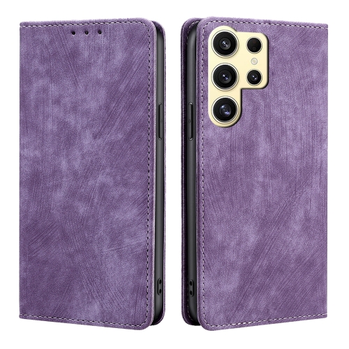 

For Samsung Galaxy S25 Ultra 5G RFID Anti-theft Brush Magnetic Leather Phone Case(Purple)