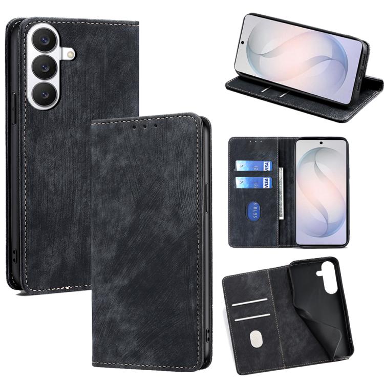 

For Samsung Galaxy S26 5G RFID Anti-theft Brush Magnetic Leather Phone Case(Black)