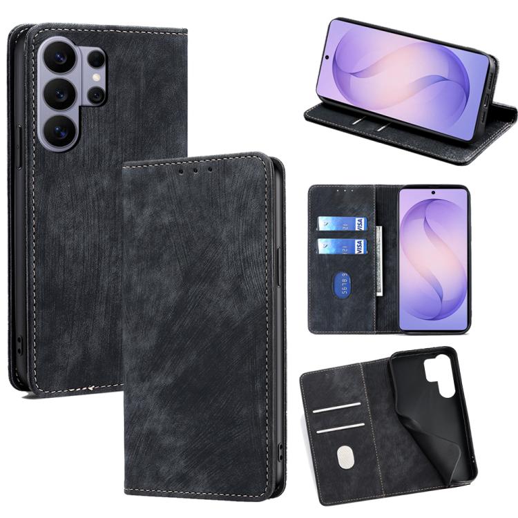 

For Samsung Galaxy S26 Ultra 5G RFID Anti-theft Brush Magnetic Leather Phone Case(Black)