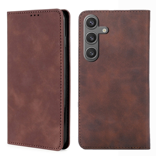 

For Samsung Galaxy S25 5G Skin Feel Magnetic Leather Phone Case(Dark Brown)