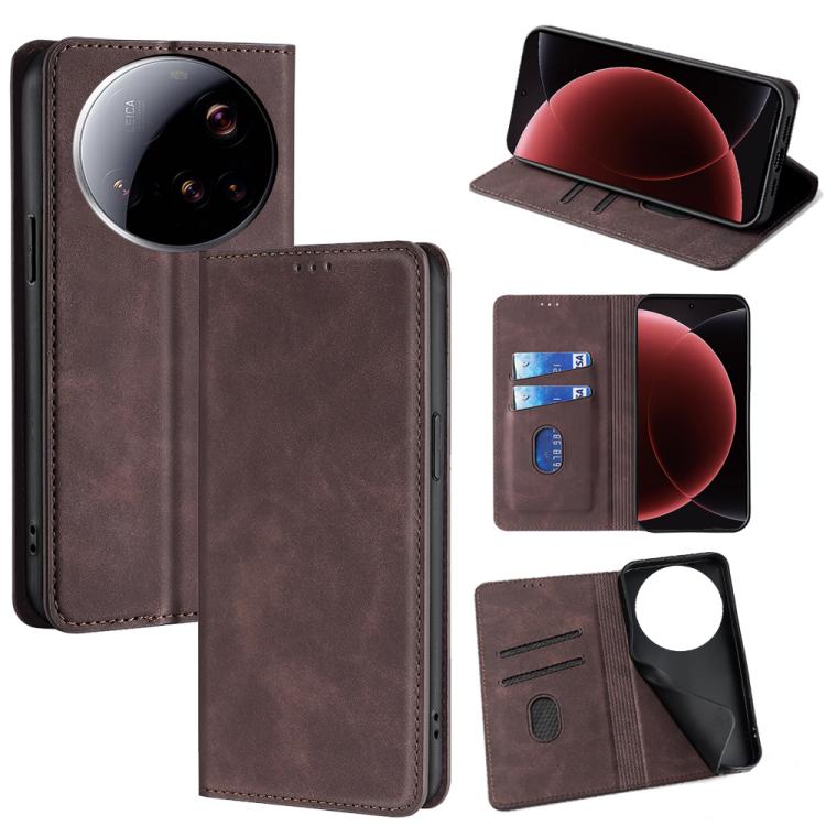 

For Xiaomi 15 Ultra Skin Feel Magnetic Leather Phone Case(Dark Brown)