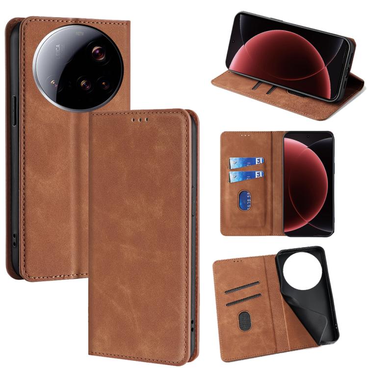 

For Xiaomi 15 Ultra Skin Feel Magnetic Leather Phone Case(Light Brown)
