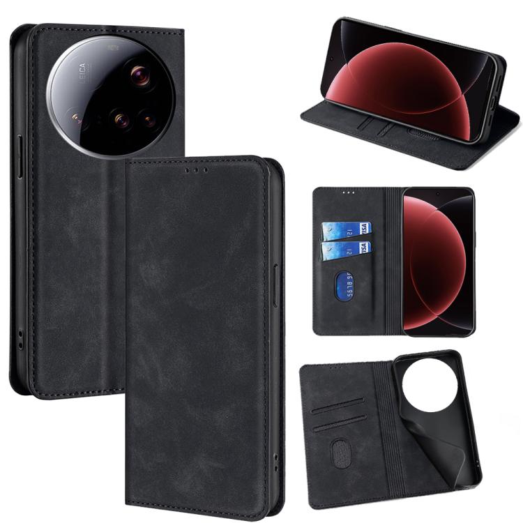 

For Xiaomi 15 Ultra Skin Feel Magnetic Leather Phone Case(Black)