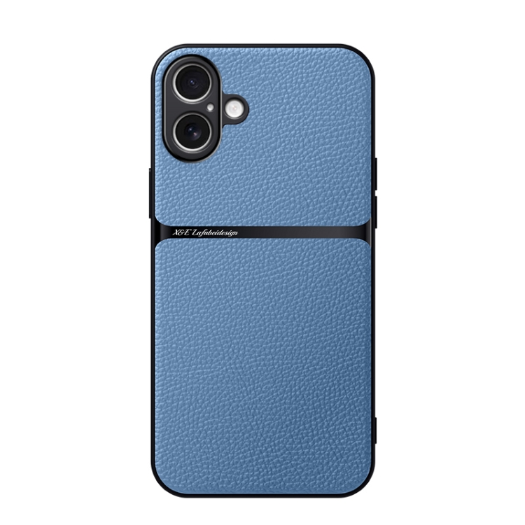 

For iPhone 16 Plus Litchi Leather Magnetic Full Coverage Shockproof Phone Case(Blue)