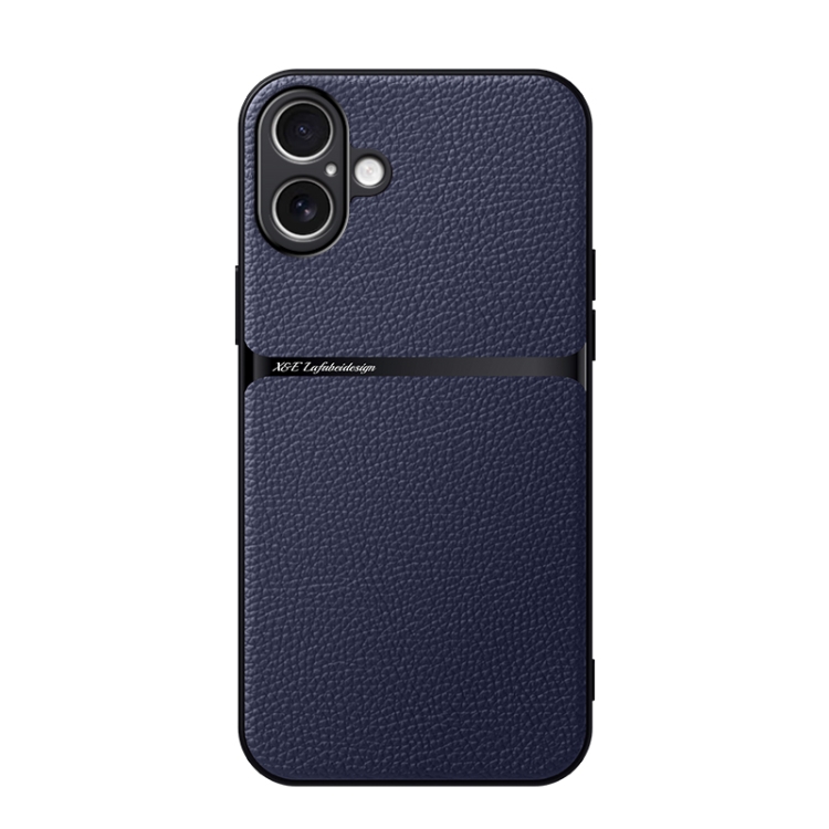 

For iPhone 16 Plus Litchi Leather Magnetic Full Coverage Shockproof Phone Case(Navy Blue)
