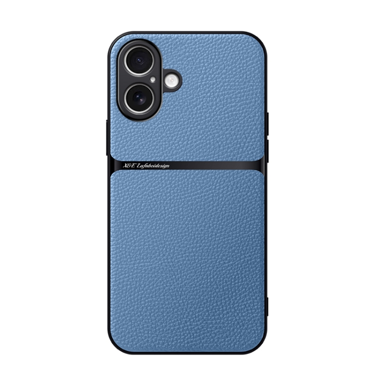 

For iPhone 16 Litchi Leather Magnetic Full Coverage Shockproof Phone Case(Blue)