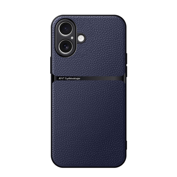 

For iPhone 16 Litchi Leather Magnetic Full Coverage Shockproof Phone Case(Navy Blue)