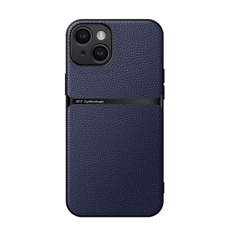 

For iPhone 15 Litchi Leather Magnetic Full Coverage Shockproof Phone Case(Navy Blue)