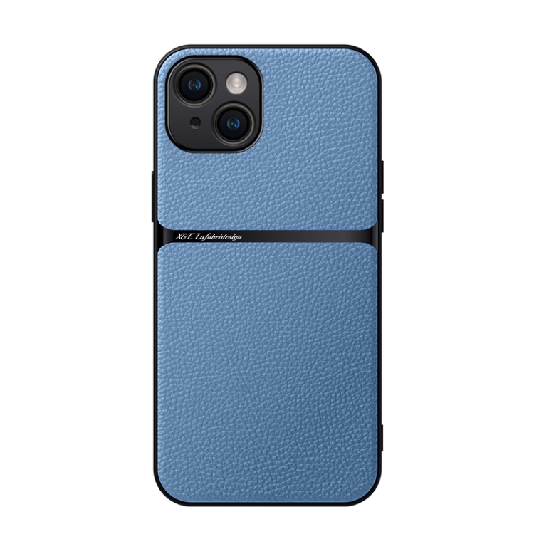 

For iPhone 14 Litchi Leather Magnetic Full Coverage Shockproof Phone Case(Blue)