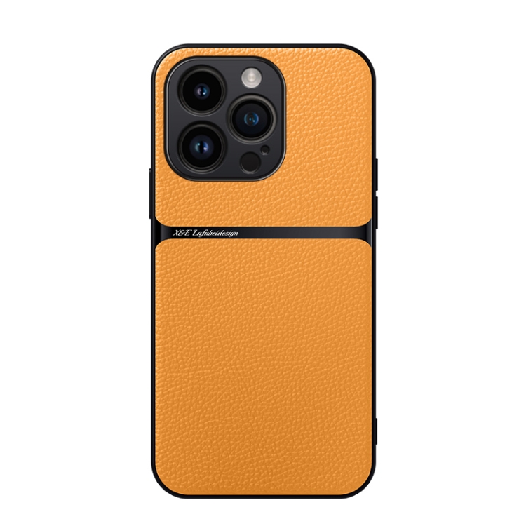 

For iPhone 14 Pro Litchi Leather Magnetic Full Coverage Shockproof Phone Case(Yellow)