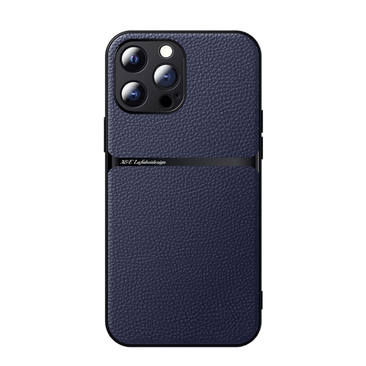 

For iPhone 13 Pro Max Litchi Leather Magnetic Full Coverage Shockproof Phone Case(Navy Blue)
