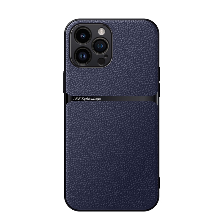 

For iPhone 12 Pro Max Litchi Leather Magnetic Full Coverage Shockproof Phone Case(Navy Blue)