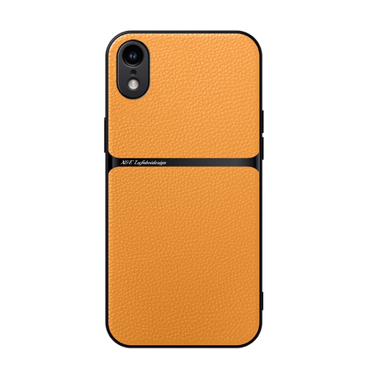 

For iPhone XR Litchi Leather Magnetic Full Coverage Shockproof Phone Case(Yellow)