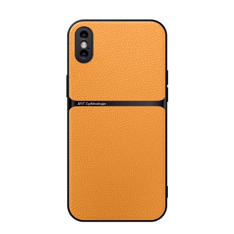 

For iPhone XS Max Litchi Leather Magnetic Full Coverage Shockproof Phone Case(Yellow)