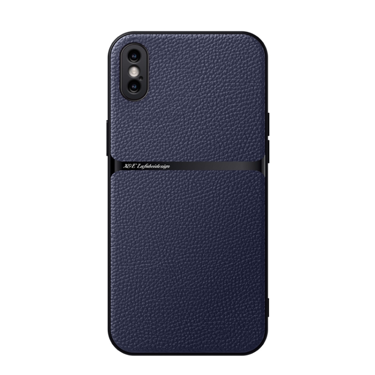 

For iPhone XS Max Litchi Leather Magnetic Full Coverage Shockproof Phone Case(Navy Blue)