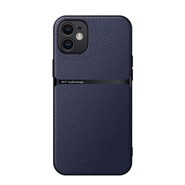 

For iPhone 11 Litchi Leather Magnetic Full Coverage Shockproof Phone Case(Navy Blue)
