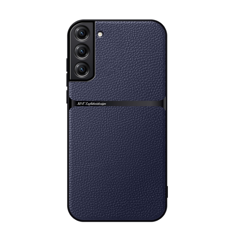 

For Samsung Galaxy S21 FE 5G Litchi Leather Magnetic Full Coverage Shockproof Phone Case(Navy Blue)
