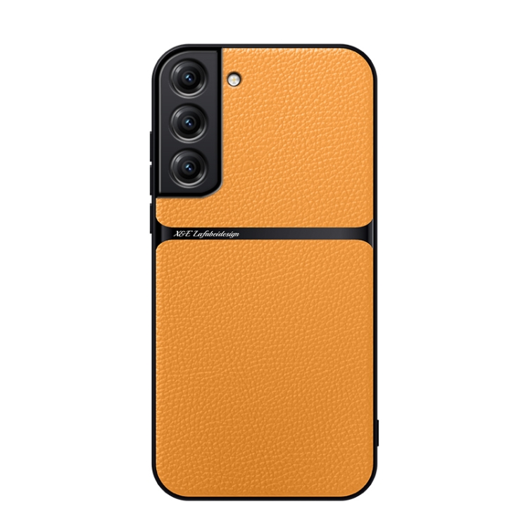 

For Samsung Galaxy S22 5G Litchi Leather Magnetic Full Coverage Shockproof Phone Case(Yellow)