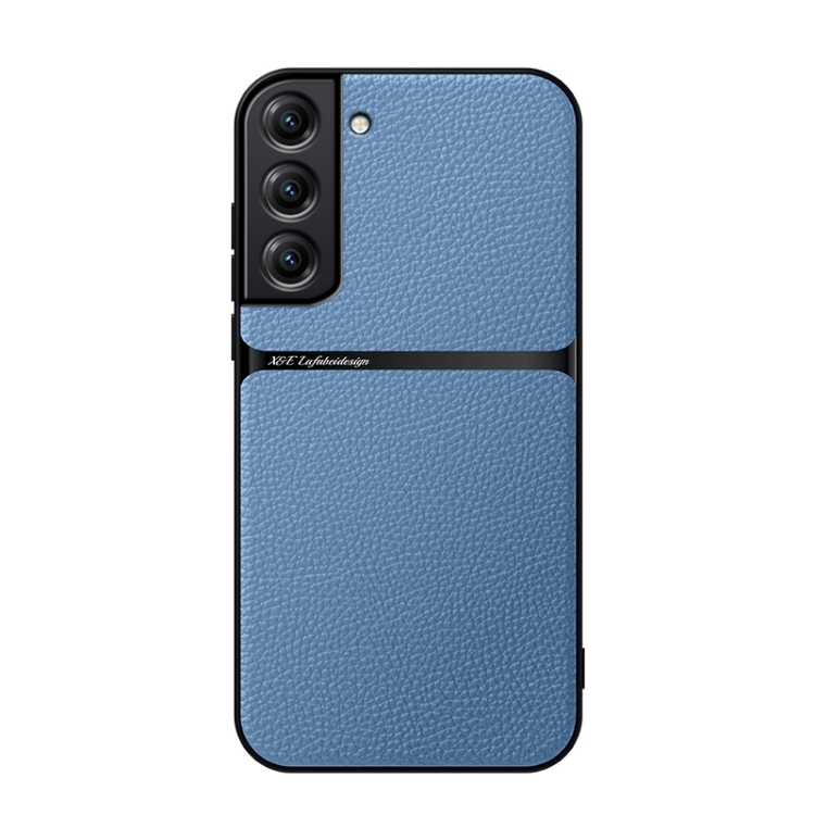 

For Samsung Galaxy S22 5G Litchi Leather Magnetic Full Coverage Shockproof Phone Case(Blue)