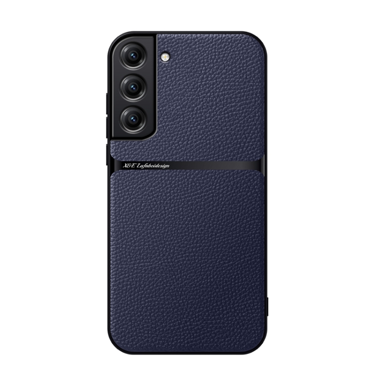 

For Samsung Galaxy S22 5G Litchi Leather Magnetic Full Coverage Shockproof Phone Case(Navy Blue)