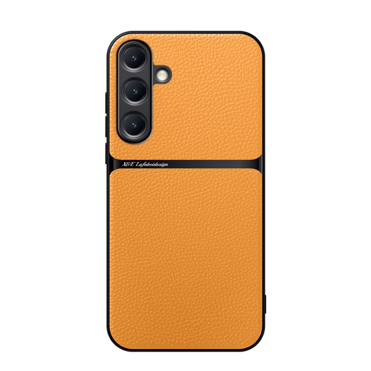 

For Samsung Galaxy S25 5G Litchi Leather Magnetic Full Coverage Shockproof Phone Case(Yellow)