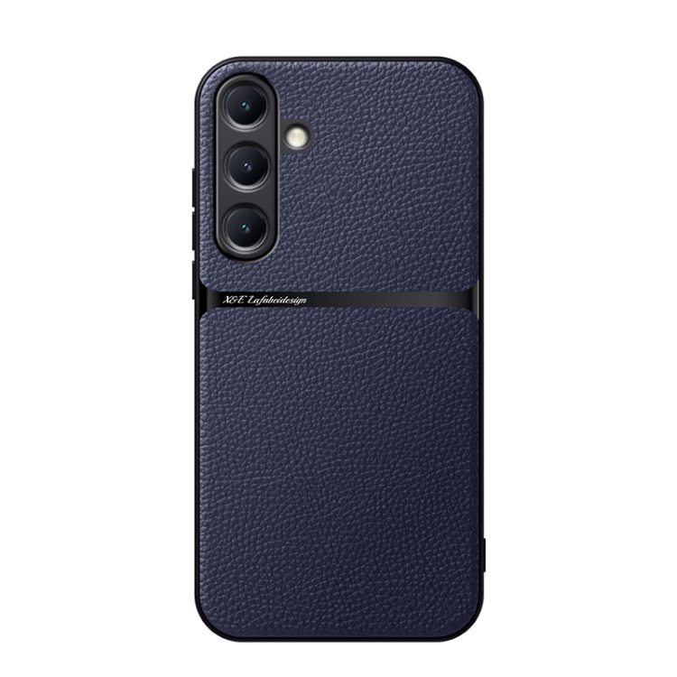 

For Samsung Galaxy S25 5G Litchi Leather Magnetic Full Coverage Shockproof Phone Case(Navy Blue)